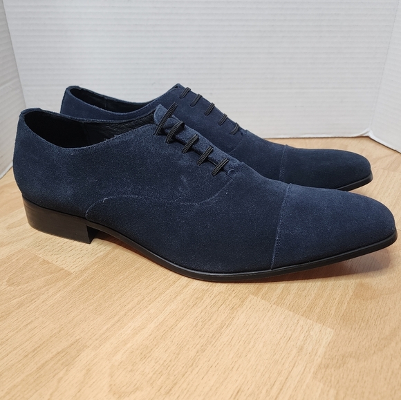Carrucci Leather Suede Navy Blue Cap Toe Oxford Dress Shoes Men's Size 12 New - Picture 7 of 14